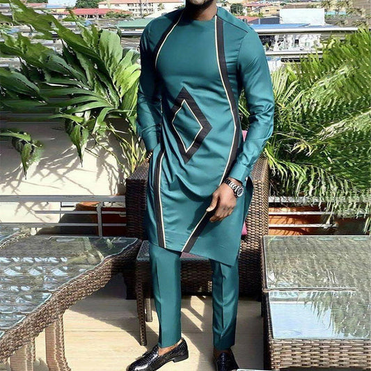 Men's Long-sleeved Loose Mid-length Top Pants Suit