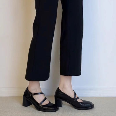 Square Toe High Heel Mary Jane Shoes Female Chunky Heel Low-cut itouch exclusive botique
