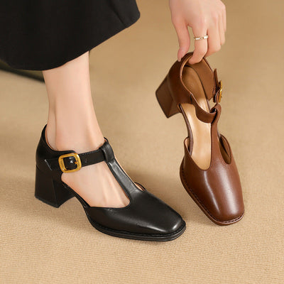 Women's Square Toe T-buckle Hollow Sandals itouch exclusive botique