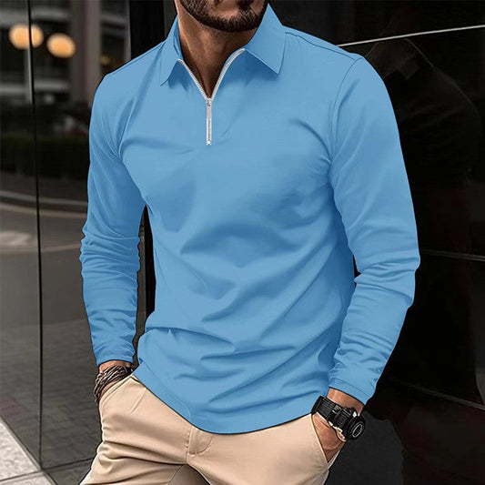 Zipper Men's Solid Color Long Sleeve Sports Polo Shirt iTouch Exclusive Boutique