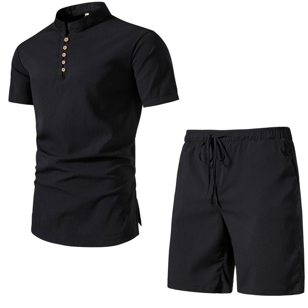 Men's Solid Color Short Sleeve Two-piece Chinese Style