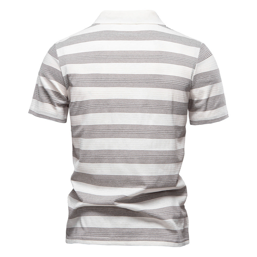 Striped Lapel Men's Polo Shirt Fashion