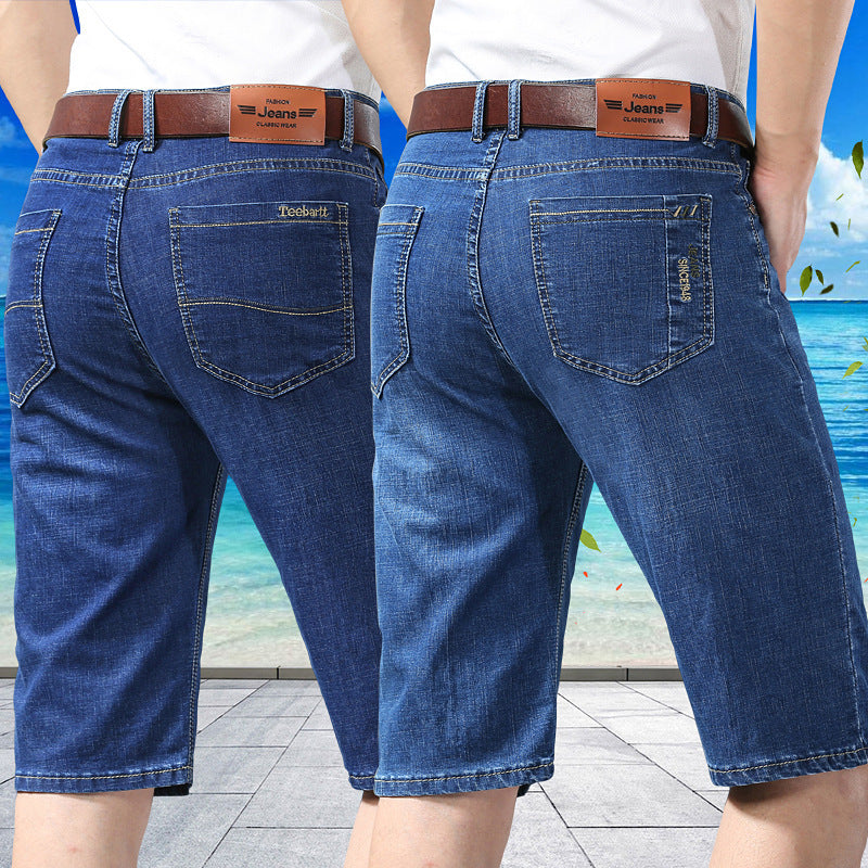 Thin Ice Silk Men's Stretch 7-quarter Denim Shorts