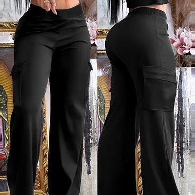 Black Wide Leg Multi-pocket Comfortable Trousers itouch exclusive botique