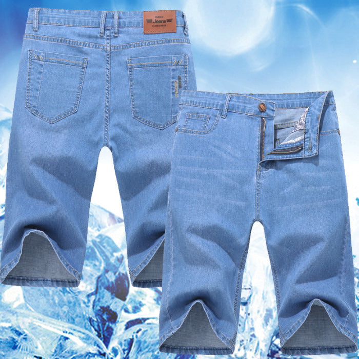 Thin Ice Silk Men's Stretch 7-quarter Denim Shorts