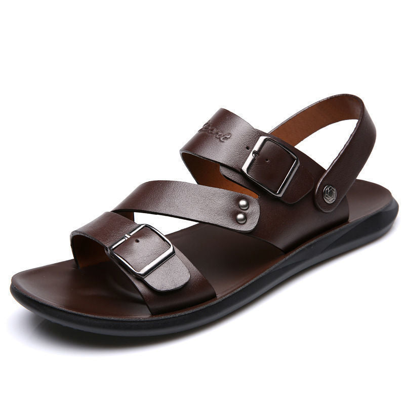 Two-layer Leather Casual Fashion Beach Shoes Thick-soled Sandals Men's Dual-use Sandals And Slippers