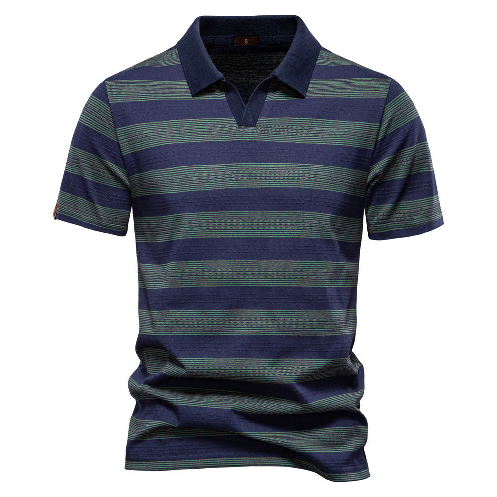 Striped Lapel Men's Polo Shirt Fashion