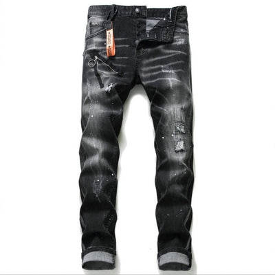 Black And Gray Paint Hole Zipper Decorations Personality Jeans Men iTouch Exclusive Boutique
