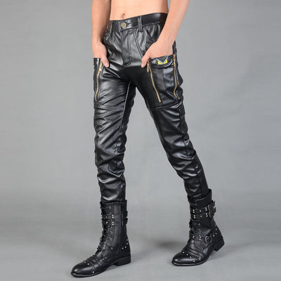 Men's Casual Autumn And Winter Men's Tight-fitting Zipper Stitching Leather Pants iTouch Exclusive Boutique