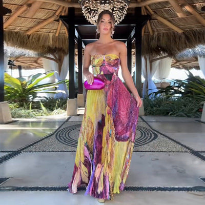 Women's Printed Bandeau Slim-fit Vacation Style Dress itouch exclusive botique