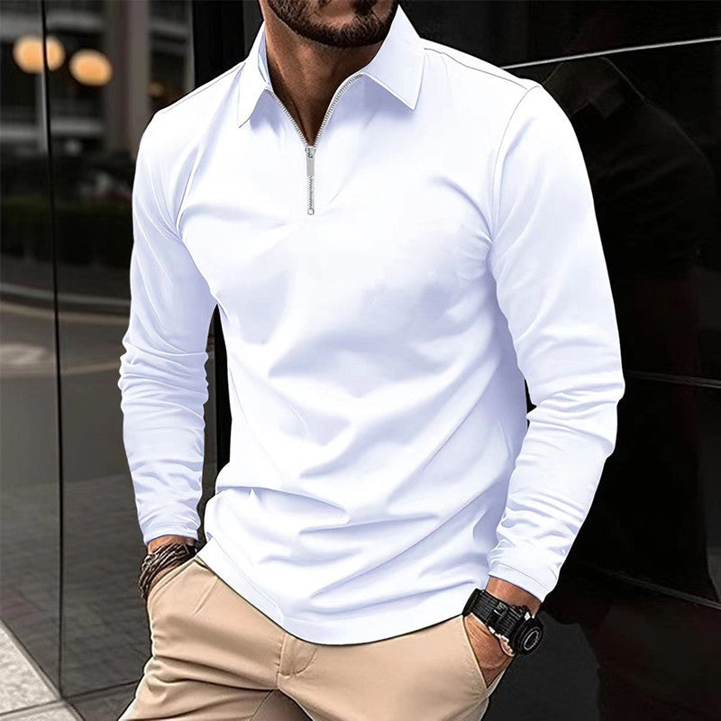 Zipper Men's Solid Color Long Sleeve Sports Polo Shirt iTouch Exclusive Boutique