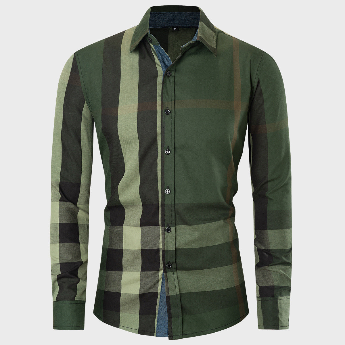 Men's Cotton Long Sleeve Color Matching Plaid Shirt