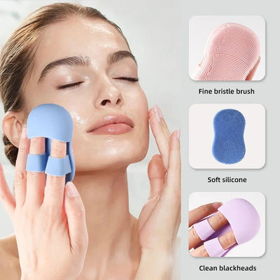 2PC Face Scrubber Mini Facial Brush Silicone Wash Exfoliator Finger Glove Pads Handheld Cleansing Brushes Tool Skin Care Deep Clean Baby Shampoo Baby Bath Brush iTouch Exclusive Boutique