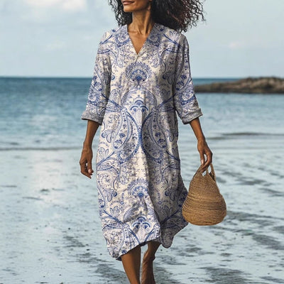 Beach Vacation Digital Printing V-neck Dress Seaside itouch exclusive botique