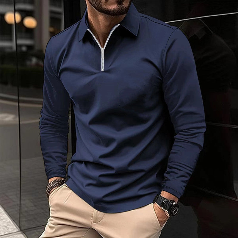 Zipper Men's Solid Color Long Sleeve Sports Polo Shirt iTouch Exclusive Boutique
