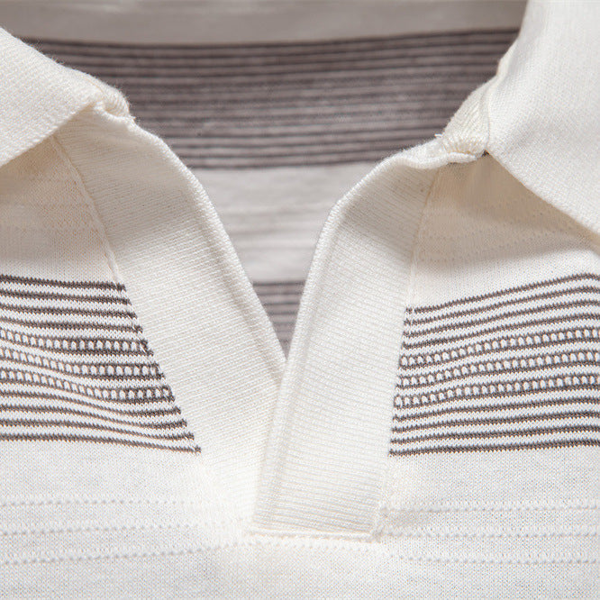 Striped Lapel Men's Polo Shirt Fashion